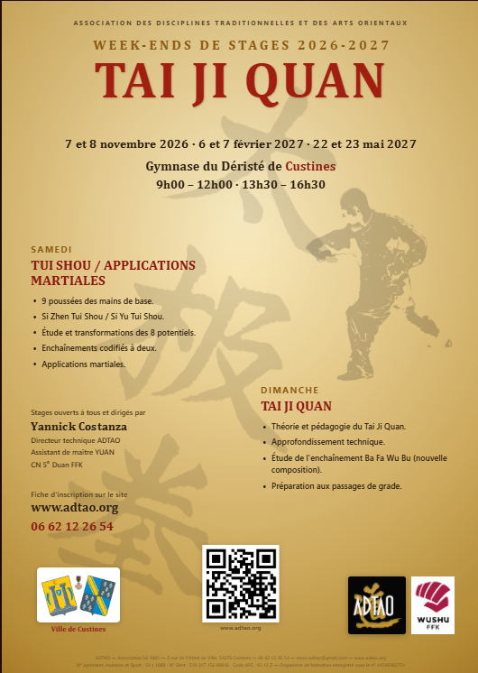 Affiche Stage Tai Ji Quan Custines 7-8 novembre 2026